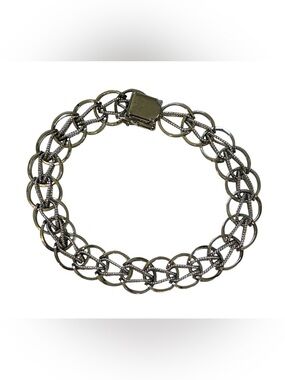 VINTAGE STERLING SILVER CHARM BRACELET 925 DOUBLE LINK